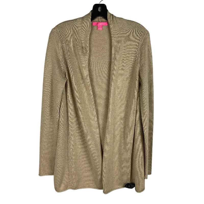 Women's Collarless Design SweatersSweater Cardigan Designer By Lilly Pulitzer In Gold, Size: S