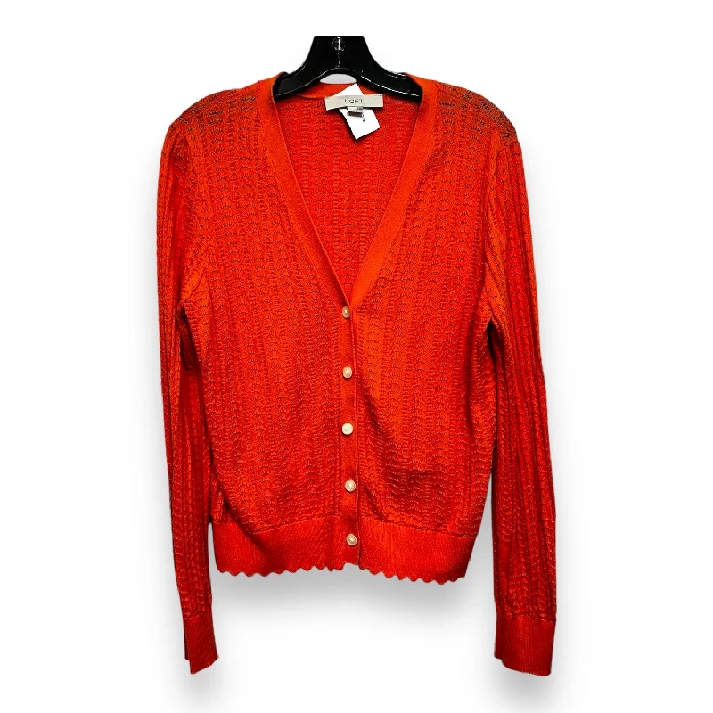 Women's Peter Pan Collar SweatersCardigan By Loft In Orange, Size: M