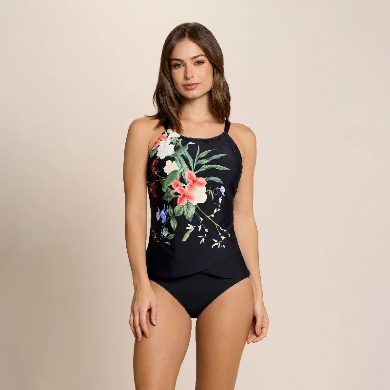 FLORAL FANTASY AUDREY DRAPED TANKINI TOP