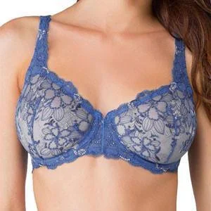 mastectomy bra with foam liningLunaire Sevilla Luxe Sheer Demi Bra in Denim Blue