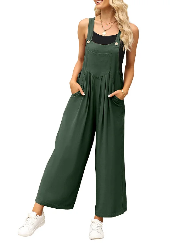 Women's Jumpsuits with U-Shaped CollarEvergreen Women's Vintage Summer Outfits Loose Wide Leg Overalls