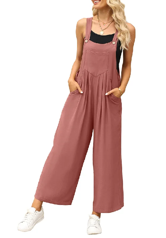 Women's Jumpsuits with Shirt CollarCranberry Women's Vintage Summer Outfits Loose Wide Leg Overalls