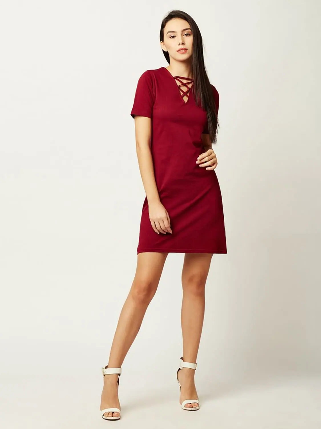 Women's Wrap DressesNew Love Criss Cross Bodycon Dress Maroon