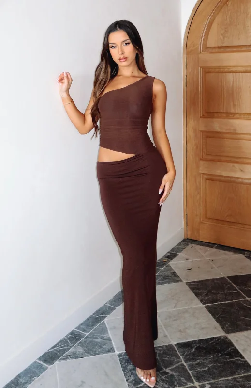 Women's Notched Collar DressesGive Me The Chance Maxi Dress Chocolate