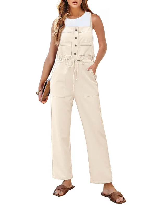 Women's Jumpsuits with Flared LegPearled Ivory Women's Button Down Pocket Straight Leg Vintage Casual Overalls