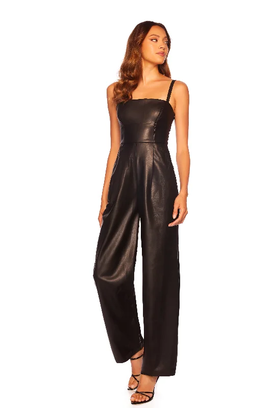 Women's Jumpsuits with High Collarfaux leather square neck tank jumpsuit