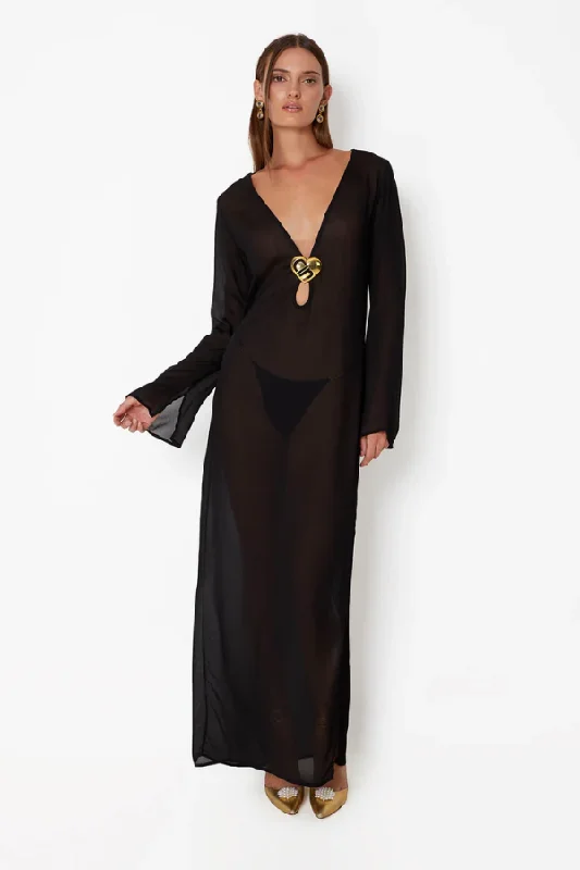 Women's Collarless DressesHotline Heart Maxi Dress Black