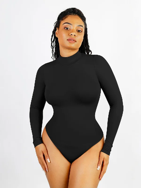 full-body shapewear with adjustable strapsLong Sleeve Turtle Neck Bodysuit - Black