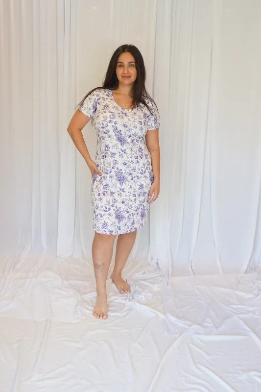 women's pajamas with adjustable waistbandsCozy Purple Floral Sleeve Night Gown