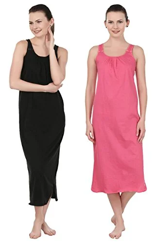 women's pajamas with hidden pocketsBLAZON Women's Cotton Nighty Slip - Set of 2 (Black & Dark Pink)