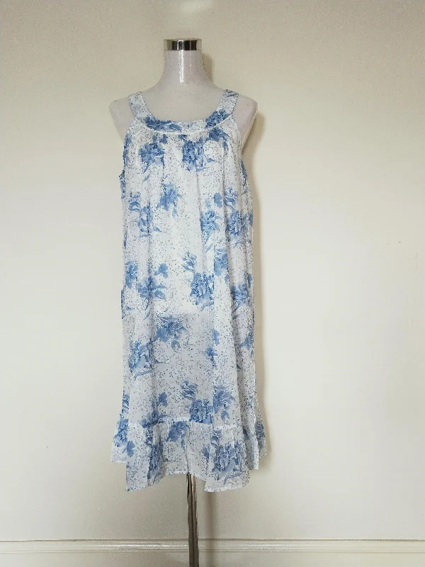 women's pajamas in a cozy, plush fabricFrench Country Strappy Cotton Nightie in Blue Peony FCB240V