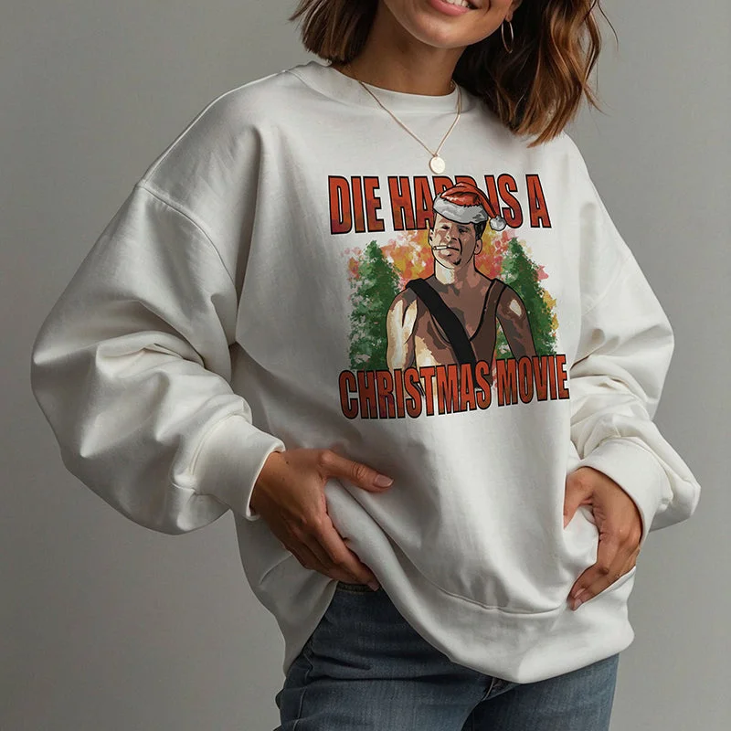 Women's Hooded Sweatshirts with Patch PocketsDie Hard Is A Christmas Movie Crewneck Sweatshirt