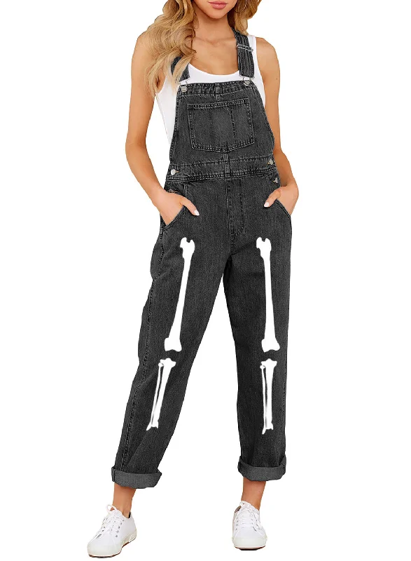 Women's Jumpsuits with U-Shaped CollarBlack Halloween Boyfriend Jeans Denim Bib Overalls