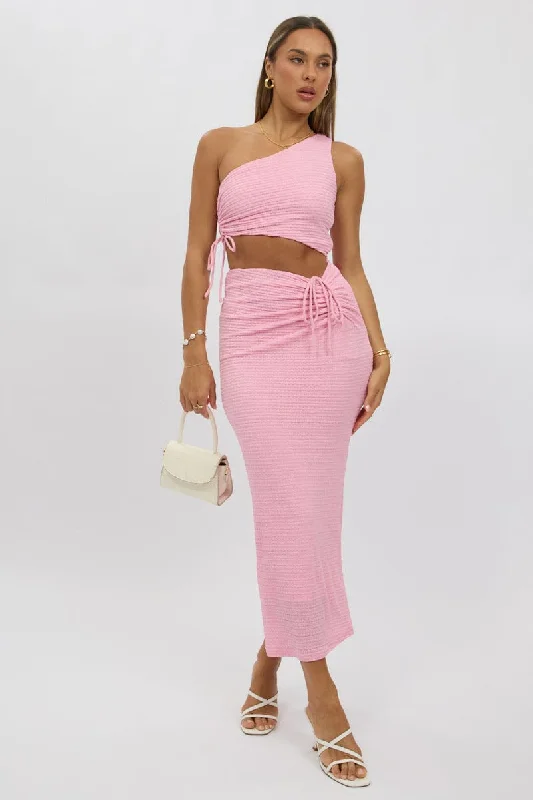 Women's V-Neck DressesPink Bodycon Dress One Shoulder Maxi