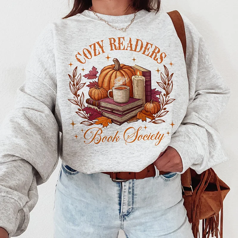 Women's Hooded Sweatshirts with Abstract LiningCozy Readers Book Society Crewneck