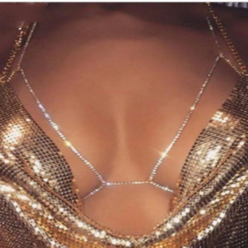 plus-size wireless racerback braLa Belle Fantastique Golden Fashion Rhinestone Bra Chain, gifts for her, sister's gift, mom's gift, daughter's gift