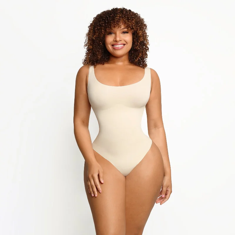 seamless body brief with lace edges for a lingerie lookScoop Neck Bodysuit - White