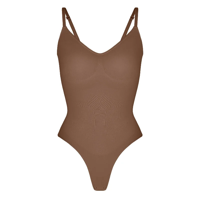 plus-size waist cincher with power mesh for supportUltimate Sculpt Thong Bodysuit - Brown