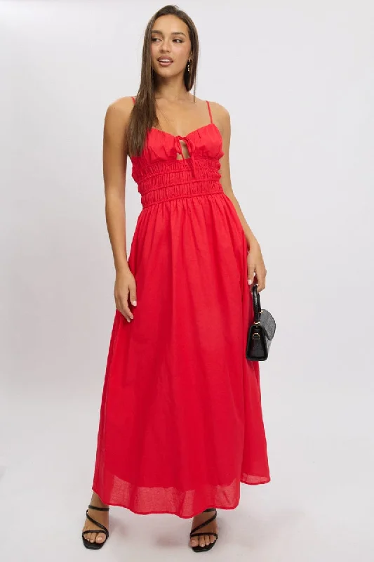 Women's Square-Neck DressesRed Maxi Dress Strappy