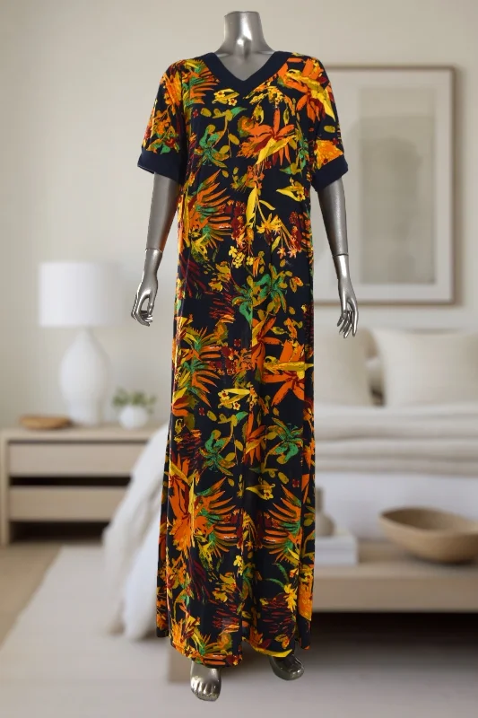 women's pajamas for those who love to dreamLadies Souk Black & Orange Floral Print Gown