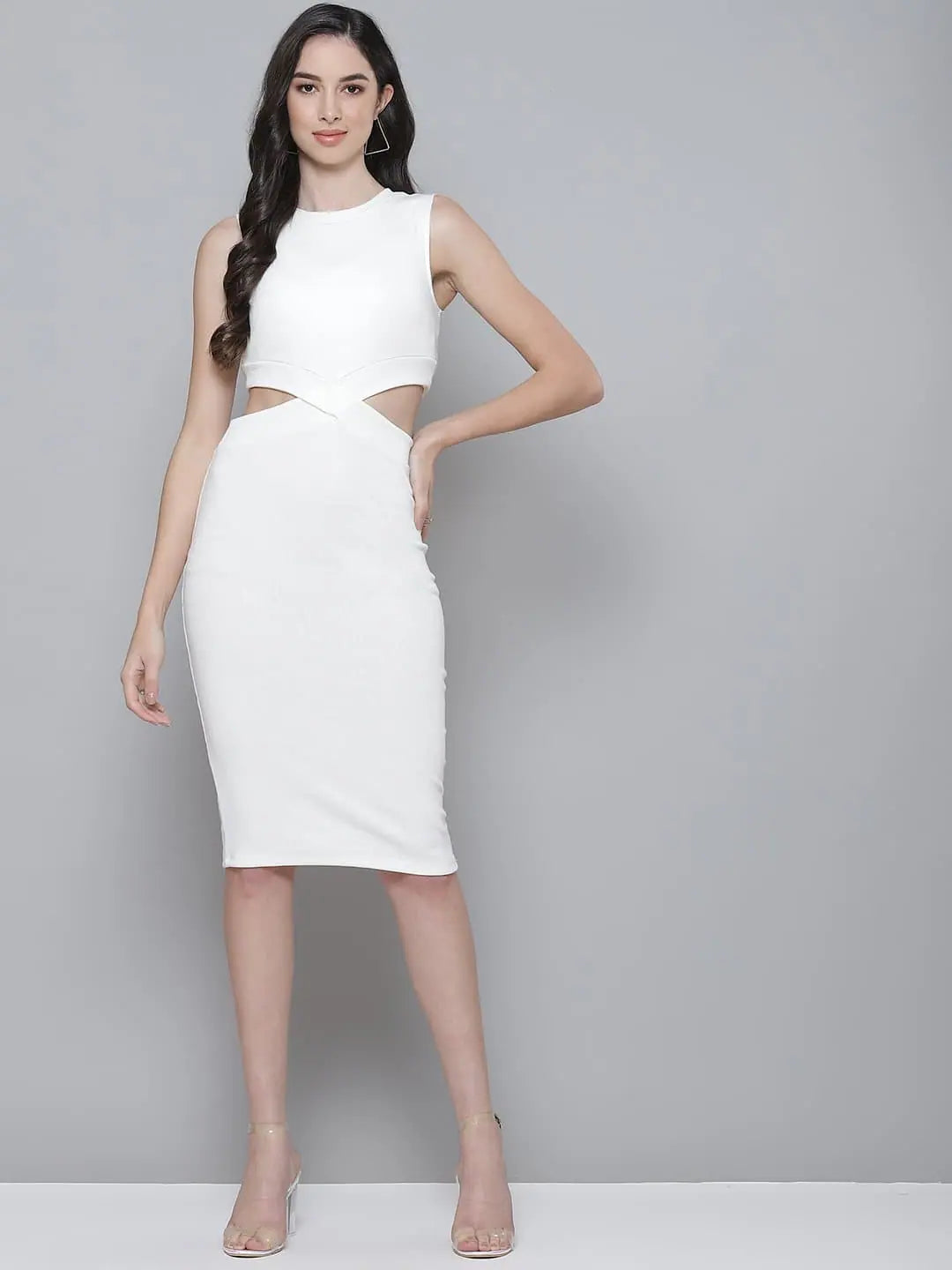 Women's Square-Neck DressesWhite Rib Side Cut-Out Bodycon Dress