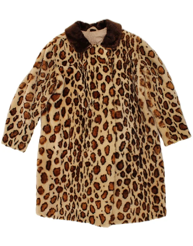 Women's Duffle CoatsVINTAGE Womens Faux Fur Overcoat UK 16 Large Brown Animal Print