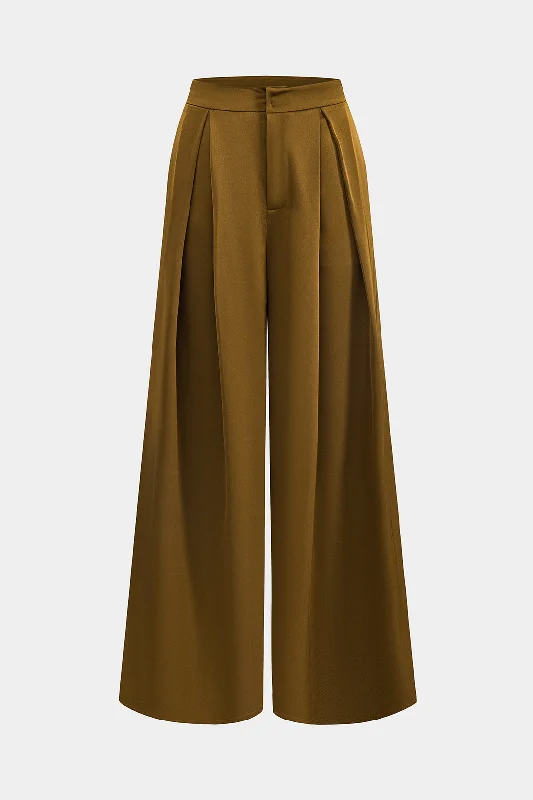 Women's Jodhpurs with Square CollarSatin High Waist Ruched Wide Leg Trousers