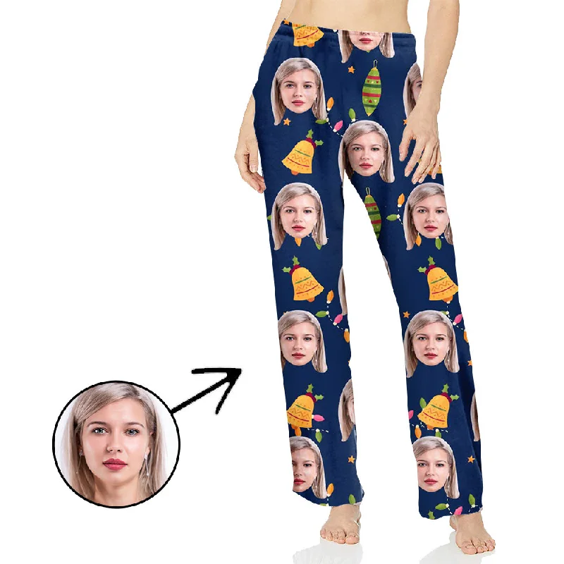 women's pajamas with cozy footiesCustom Photo Pajamas Pants For Women Christmas Bells And Light