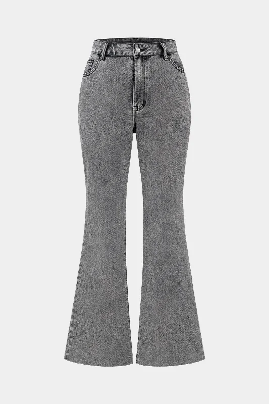 Women's Jodhpurs with Wide CollarDenim Button Pocket Bell Leg Trousers