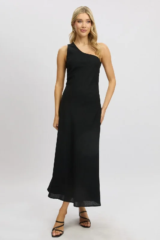 Women's High-Neck DressesBlack One Shoulder Maxi Dress