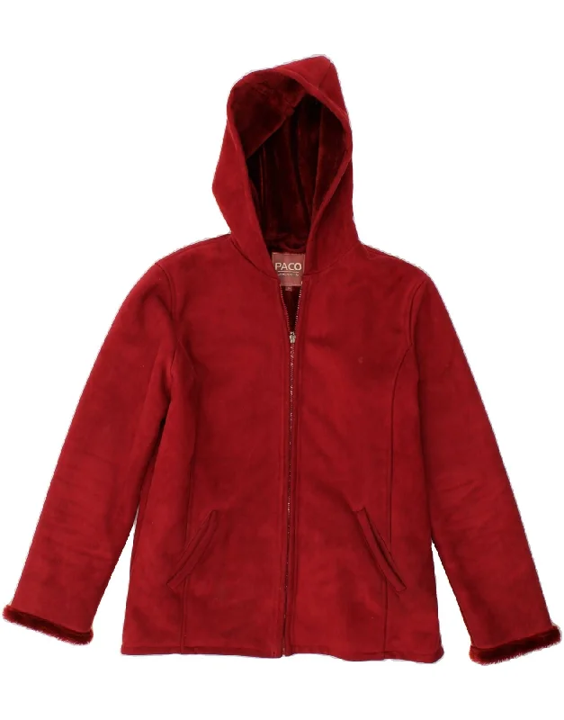 Women's Down CoatsPACO Womens Hooded Sherpa Jacket UK 10 Small Burgundy Polyester