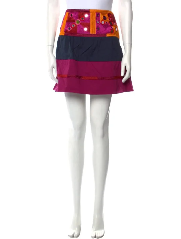 Women's Zip-Up SkirtsEmbroidered Mirrored Boho Mini Skirt In Pink & Orange