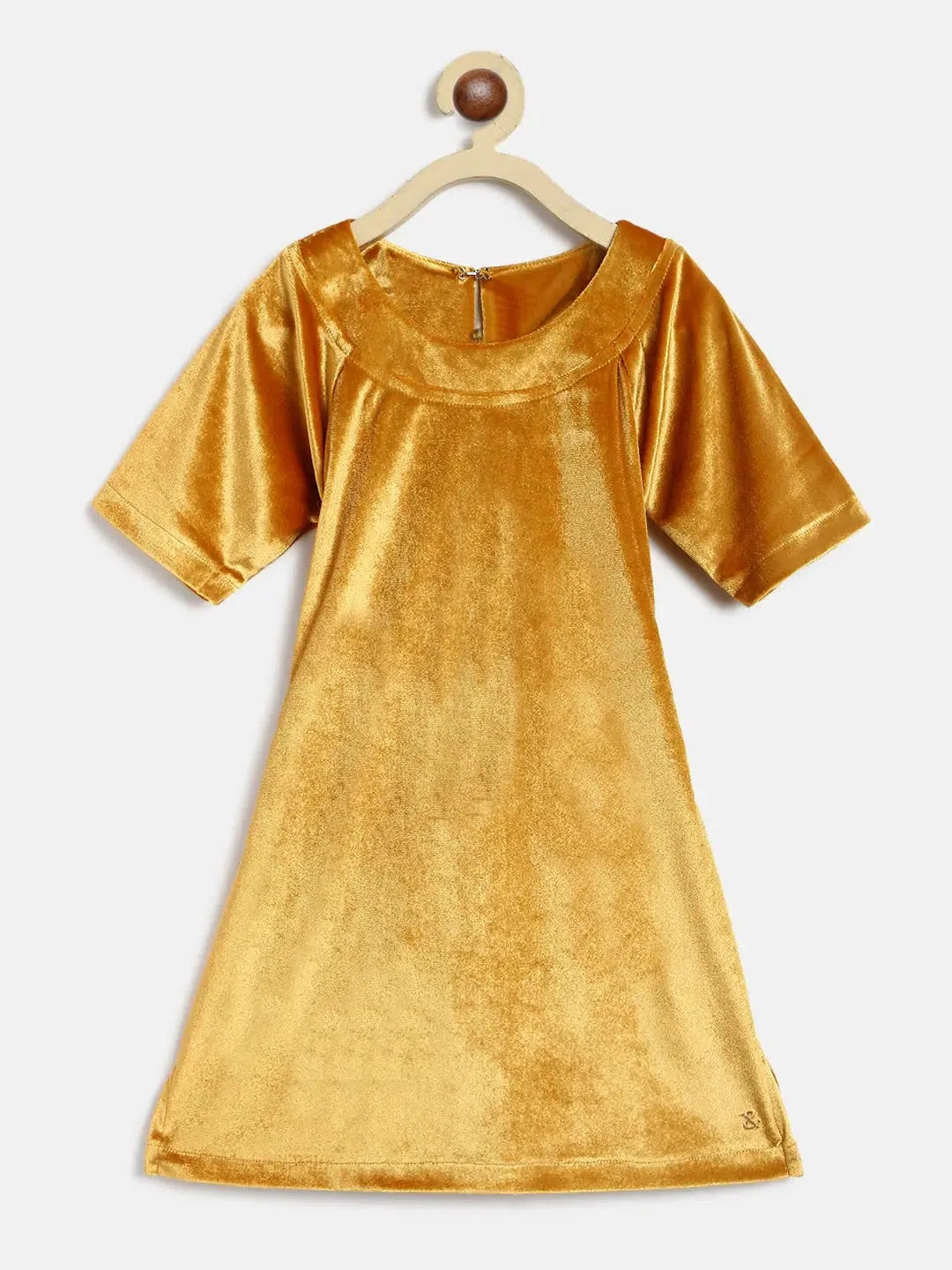 Women's Asymmetrical DressesTales & Stories Girls Golden Polyester Half Sleeve Bodycon Fit Solid Dress