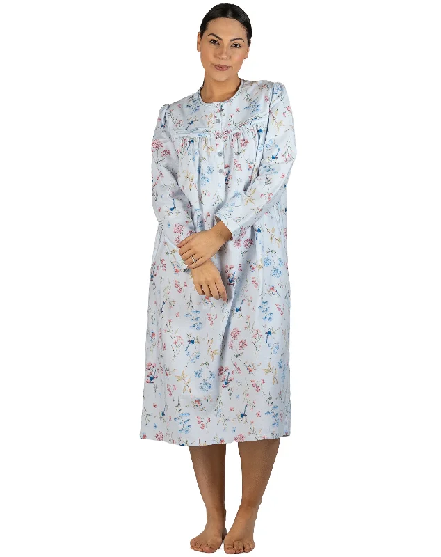 women's pajamas for everyday loungingSchrank Mid Length Cotton Flannelette Nightie in Blue SK614B