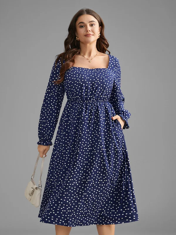 Women's U-Back DressesPolka Dot Heart Neckline Midi Dress