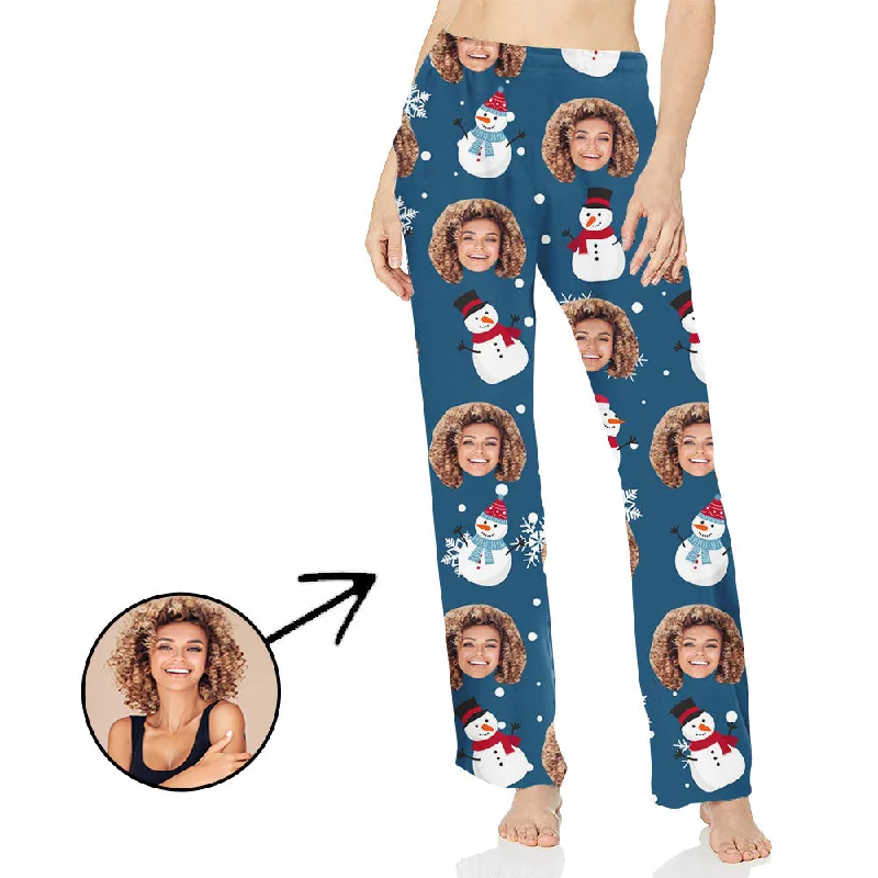 women's pajamas in solid colorsCustom Photo Pajamas Pants For Women Snowflake And Snowman