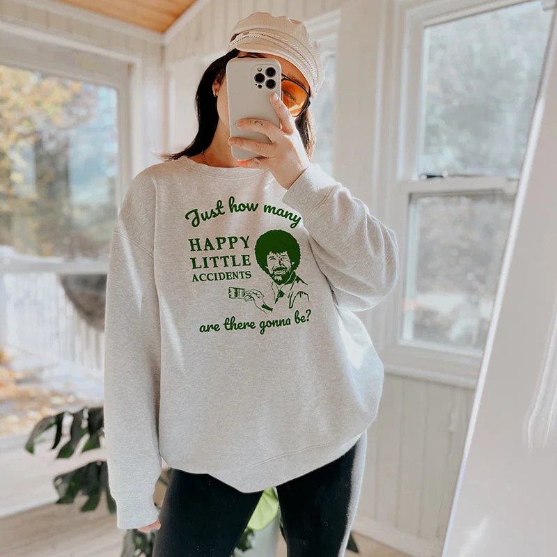 Women's Hooded Sweatshirts with Loose WaistHappy Little Accidents Crewneck Sweatshirt