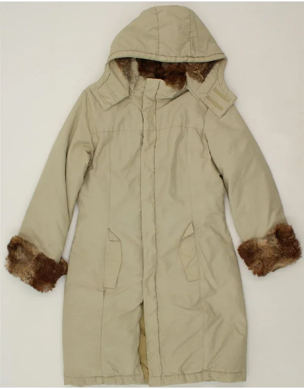 Women's Coats with Fur Trimmed ZipperWOOLRICH Womens Loose Fit Hooded Padded Coat UK 10 Small Beige