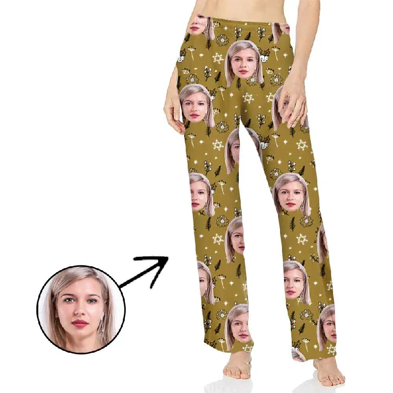 women's pajamas with a modern twistCustom Photo Pajamas Pants For Women Christmas Flowers