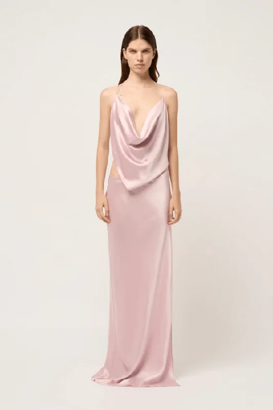 Women's Narrow Collar DressesIced Bias Maxi Dress Pink