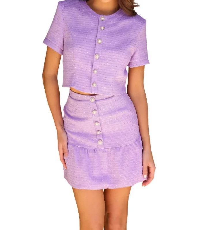 Women's Non-Stretch SkirtsPearl Button Set Top Skirt In Lilac