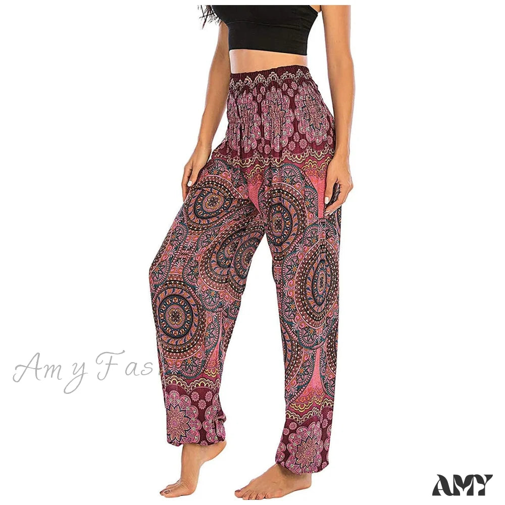 Women's Jodhpurs with Collarless DesignAmy Fashion - Floral Print Long Pants