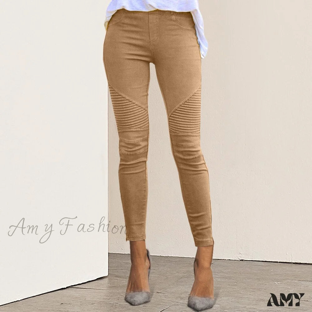 Women's Jodhpurs with V-Shaped HemAmy Fashion - Striped Print Imitation Jean