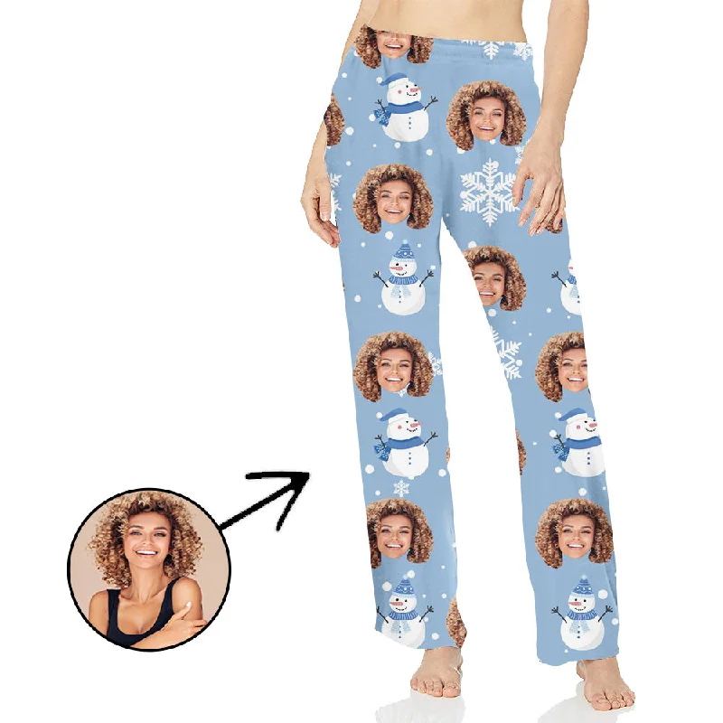 women's pajamas for everyday wearCustom Photo Pajamas Pants For Women Snowman And Snowflake