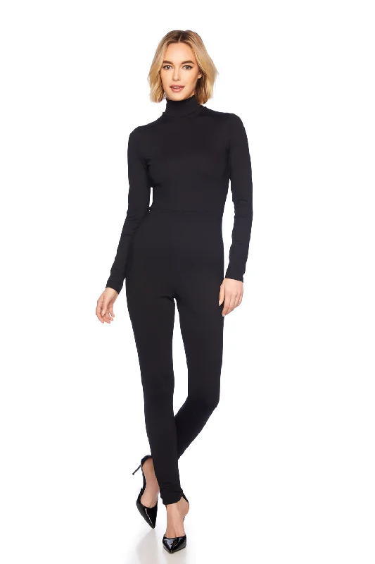 Women's Jumpsuits with Collarless Designmock neck long sleeve jumpsuit