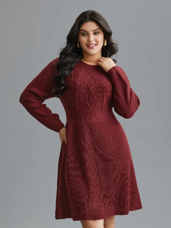 Women's Square-Neck DressesCable Knit Raglan Sleeve Midi Sweater Dress