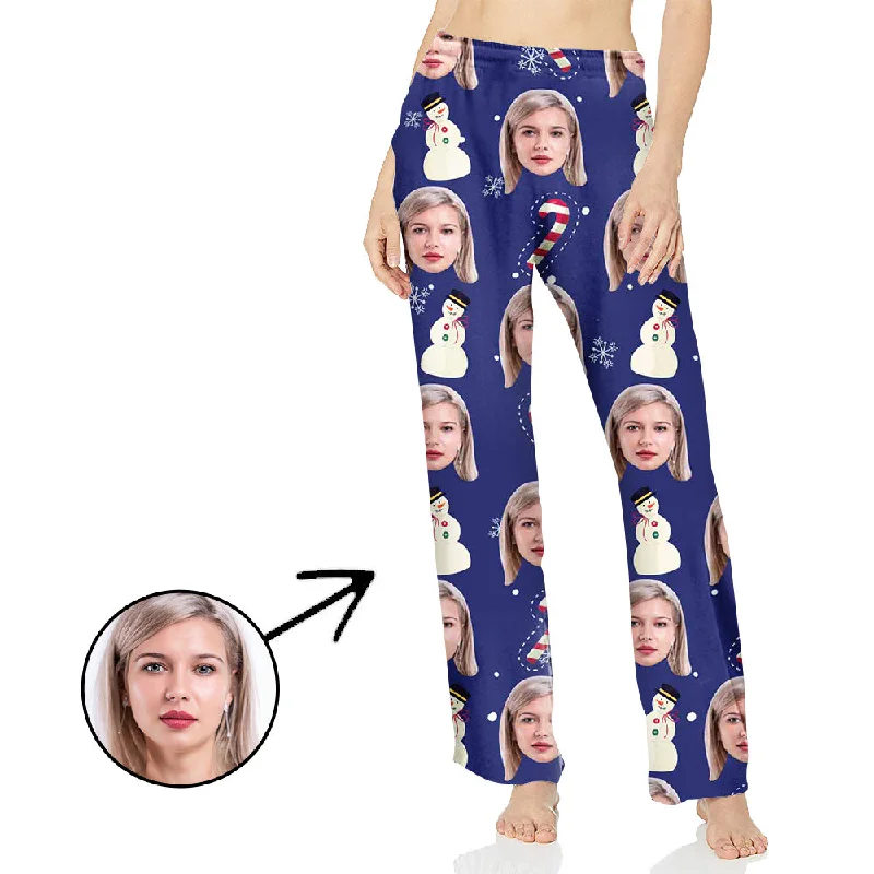 plus-size women's pajama pantsCustom Photo Pajamas Pants For Women Snowman And Candy Cane