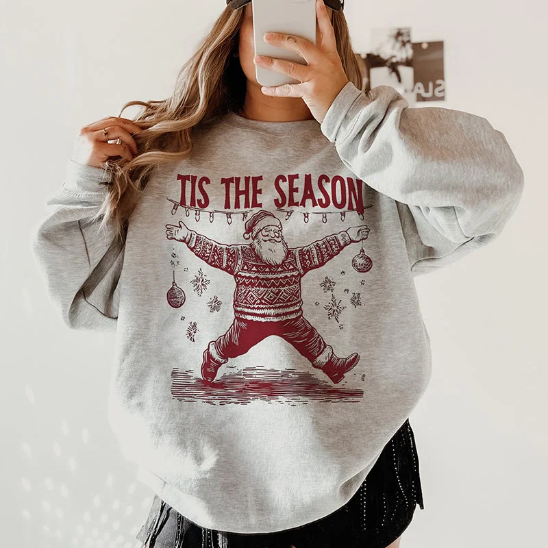 Women's Hooded Sweatshirts with Mid WaistTis The Season Santa Crewneck Sweatshirt