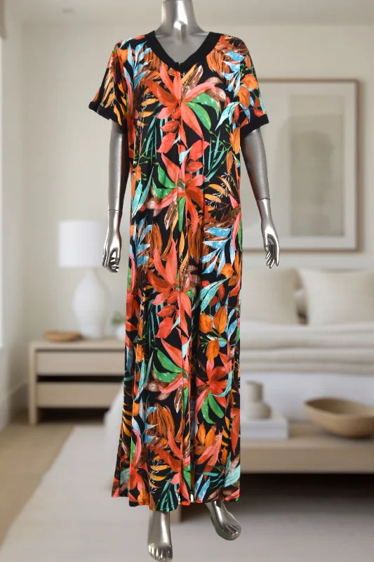 women's pajamas featuring animal printsLadies Souk Zip Gown Black & Orange