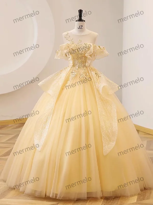 Women's Off-the-Shoulder DressesYellow Prom Dress,Wedding Party Dress,Evening Ball Gown,Graduation Dress,Cocktail Dress,Christmas Dress,Princess Dress,A Line Prom Dress